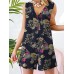 Sleeveless Button Print Flower Pocket Regular Fit Jumpsuit