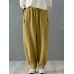 Solid Cotton Pocket Elastic Waist Casual Loose Pants