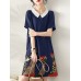 Cartoon Cat Print Contrast Peter Pan Collar Short Sleeve Dress