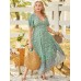 Plus Size V  neck Tribal Button Design Short Sleeves Maxi Dress